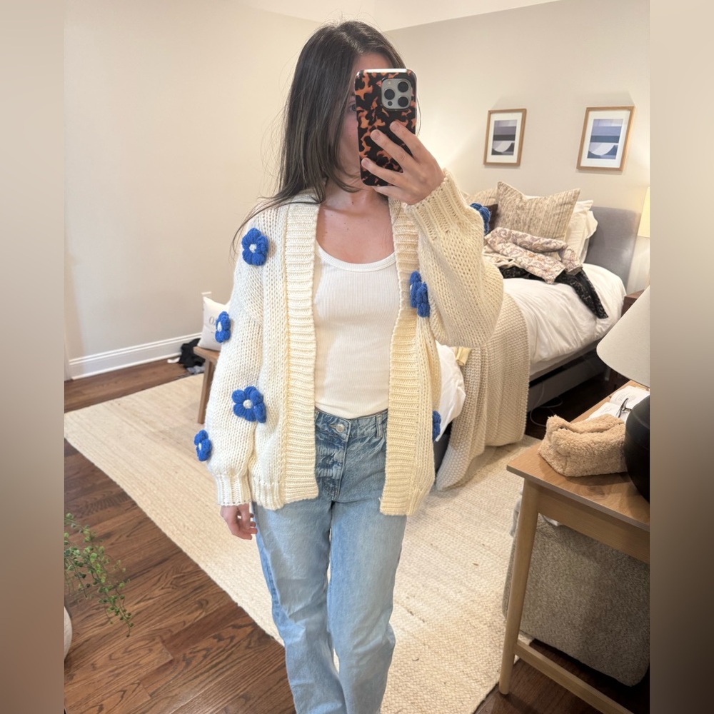 Anthropologie Maeve 3D Flower Cardigan Sweater